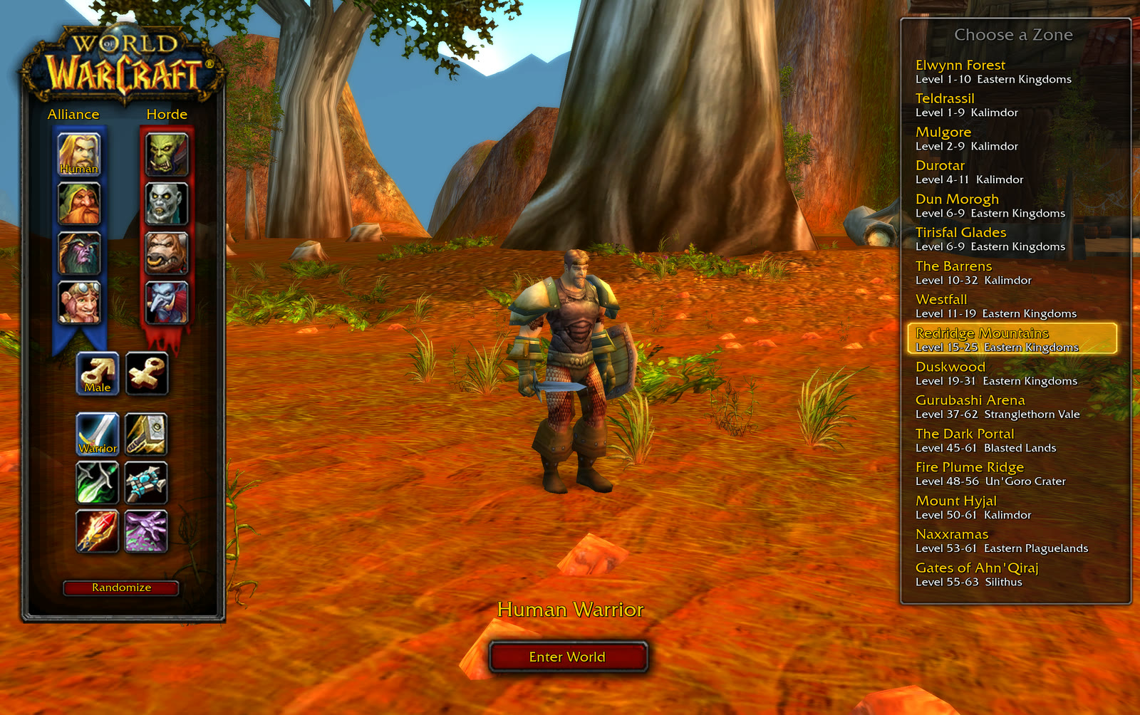 Community reconstruction character selection with a Human Warrior and sixteen battleground choices
